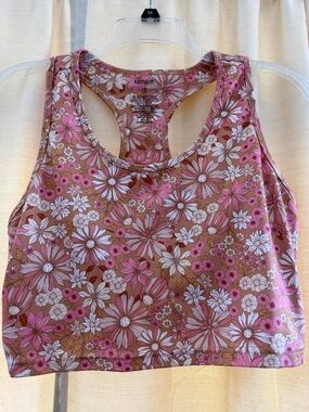 Kensie Pink and White Floral Racerback Crop Top